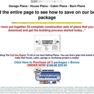 Storage, Home, Cabin, Shed, Playhouse, Greenhouse & Barn Plans
